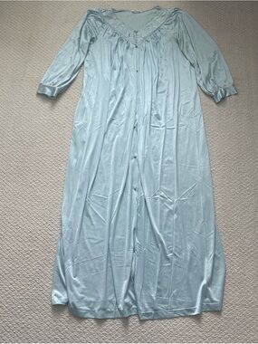 Vintage Vanity Fair Light Blue Satin Long-Sleeve Nightgown